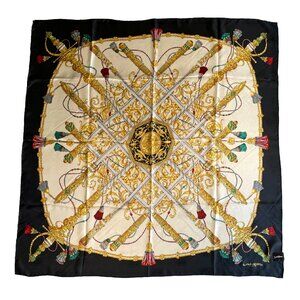 NWT Lancel Silk Scarf – Regal Sword & Tassel Motif – 40" Square